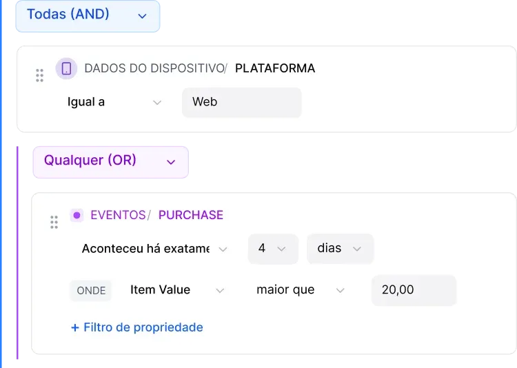 Criador de segmentação com filtros por comportamento